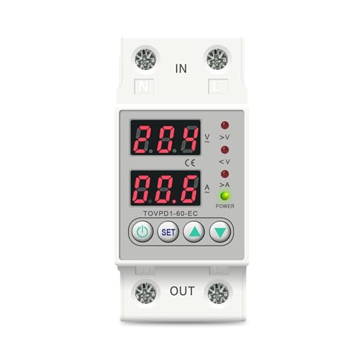 TSIOHKBS 60A Din Rail 230V Adjustable Over and Under Voltage Protective Device Protector Relay Monitor Current Limit TOVPD1-63-EC (40A)