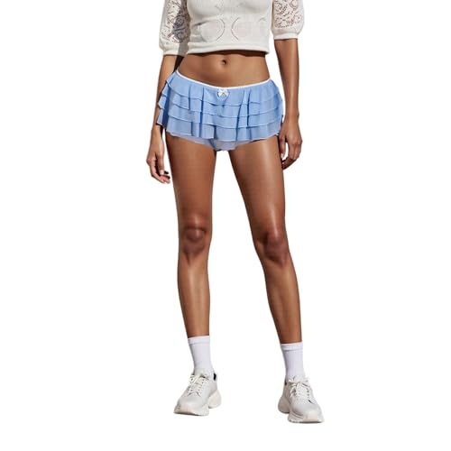 Image of Lace Ruffle Bloomers Women Lolita Mini Shorts Mesh Pumpkin Micro Boy Bottoms Ruffled Pettipants Layered Panties