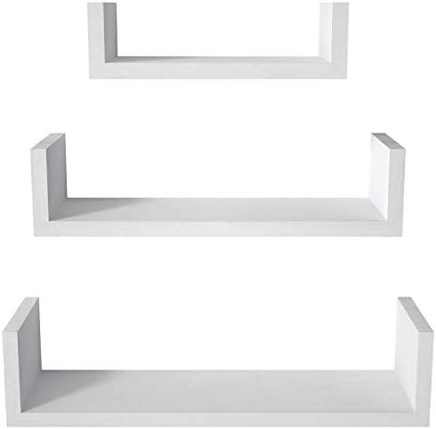 SRIWATANA Floating Shelves, Solid Wood Wall Shelves Set of 3 for Bedroom, Living Room, Bathroom, Kitchen, Office and more, White