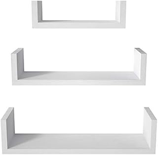 SRIWATANA Floating Shelves, Solid Wood Wall Shelves Set of 3 for Bedroom, Living Room, Bathroom, Kitchen, Office and more, White