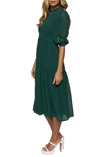 Image of Forever 21 Women's Smocked Chiffon Peasant-Sleeve Dress