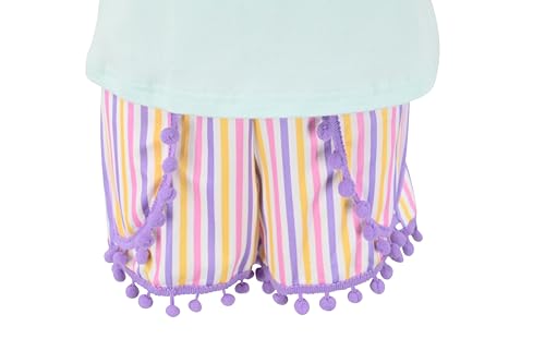 Image of Unique Baby Girls Toddler Big Kid Sleeveless Tank with Pom Pom 2pc Shorts Set Outfit