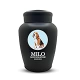 Personalized Custom Photo Dog Urn Engraved Dog Name and Date Stainless Steel Cremation Urns for Dogs Ashes with Pet Photo | Pets Up to 150 Lbs | Large 8.2' x 6.5' | Black