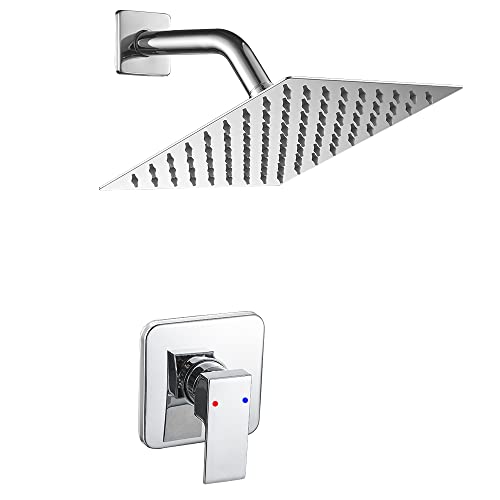 JingGang Juego de grifos de ducha de cromo pulido para cabezal de ducha de lluvia completo sistema de ducha de lluvia de baño, kit de moldura de ducha de una sola función con válvula rugosa