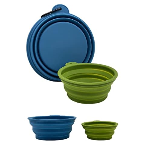 Harpers Tale 2er-Pack, mittelgroße und große Näpfe 400 ml, 1000 ml, faltbare Reise-Futter- und Wassernäpfe, lebensmittelechtes Silikon, integrierte Form, kein Kunststoffrand, Karabinerhaken Cover