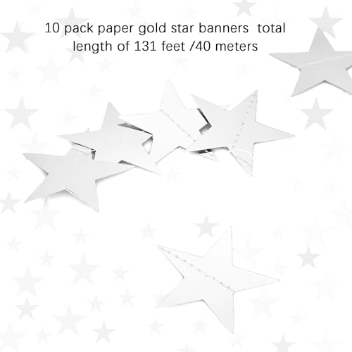 Image of Glitter Star Garland Banner Decor 130 Feet Silver Star Garland Hanging Bunting Banner Backdrop for Graduation Wedding Birthday Holiday Party