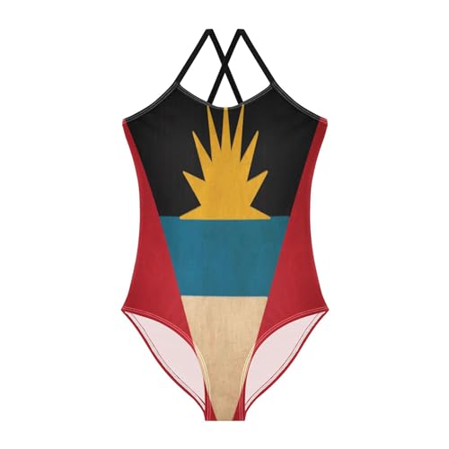 Image of Retrotraditional Flag Antigua Barbuda Little Girls One Piece Swimsuits Bathing Suit Beach Wear Kids Swimsuit Size 5-6t