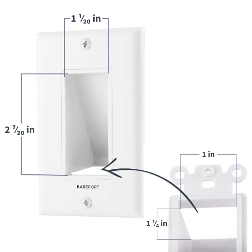 Baseport Recessed Cable Wall Plate For Behind Wall Cable Management - White Wall Plate Cable Pass Through With Low Voltage Mounting Bracket To Hide Tv Cords For Wall Mount Tv, Bottom Opening, 1 Pack #TOP1