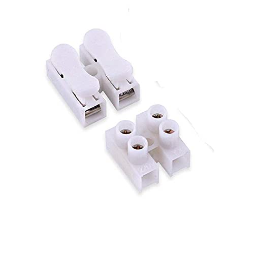 Image of 2 Way Quick Push Type Lock Electric Wire Connectors & Terminal Strip Screw Barrier Block, 2 Position, Insulated Electrical Wire Connector, 20 Pcs Each, Pack of 40 (White)