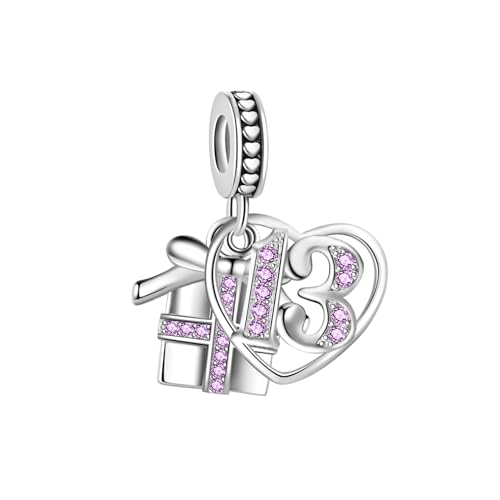 SBI Jewelry Sparkling Birthstone 13th Birthday Charm fits Pandora Bracelets Heart Love Dangle Gifts Pendant for Granddaughter Birthday