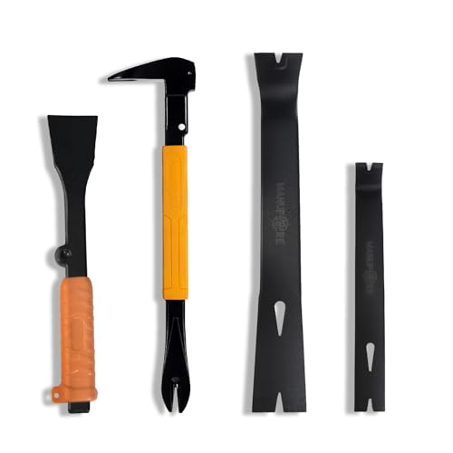 MANUFORE 4-teiliges Profi Brechstangen- & Nageleisen-Set in Orange – 12' & 7,5' Flachmeißel, 12' Nageleisen mit Hammerkopf & Softgriff, 9' Meißel – Abbruch- & Demontagewerkzeug