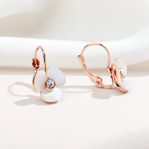 Shimmer Rose Gold Leverback Flower Drop Earrings - Natural Elegance in a Floral Bloom2