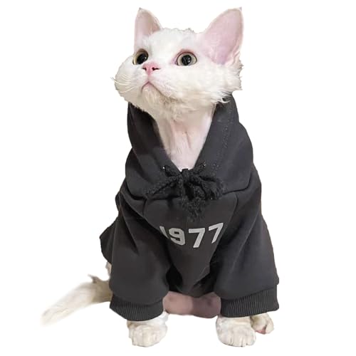 KASESSS Body pour Chat, Vêtement pour Chat, Manteau Chats Sweat-Shirt d'hiver, Respirant Manteau Chats d'hiver Vêtements à Capuche avec Fine Couche de Molleton, Pyjama Chaud à Deux Pattes, Noir, M