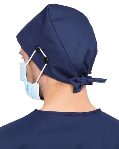 Image of 2 Pcs Satin Lined Scrub Cap Nurse Hats for Women Men 4 Buttons