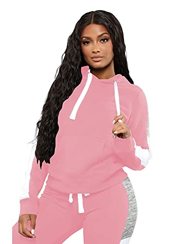 Topsrani Womens Sweatsuits Tracksuit Two Piece Outfits Casual Color Block Jogging Sweat Suits Matching Jogger Pants Set Pink L #TOP4