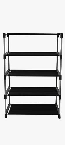 Image of Multi Utility 4 Layer Shelf Collapsible Metal Pipes with Non-Woven 100GSM Fabric Cover for Shoe /Cloth /Toy /Books Rack (Maroon, Metal)