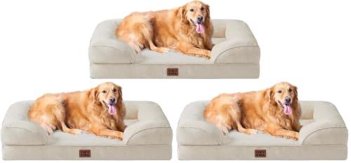 Image of EHEYCIGA Orthopedic Dog Beds for Extra Large Dogs, Waterproof Memory Foam XL Pet Bed with Sides, Non-Slip Bottom and Egg-Crate Foam Big Dog Couch Bed with Washable Removable Cover, Beige (Pack of 3)