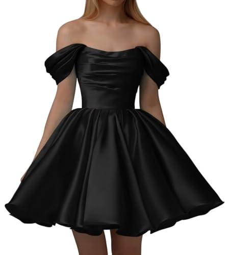 Off Shoulder Satin Short Homecoming Dresses for Women 2025 Elegant A Line Short Pleated Strapless Prom Dresses KN025