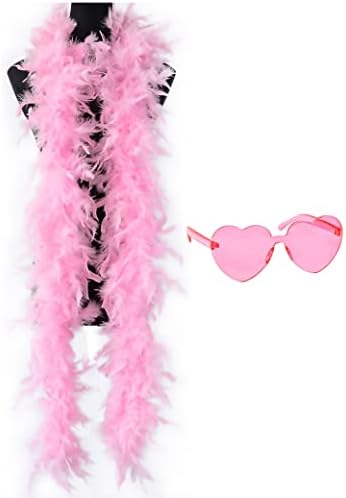 JICASTO Colorful Feather Boas, 6.6ft Feather Boa for Women for Dancing Wedding Party Halloween,with Heart Sunglasses
