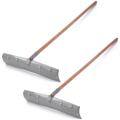 MorningRo 2 Pack 60 Inch Concrete Placer with 22 Inch Wide Steel Rake Head and Removable Wood Handle Concrete Rake Spreading Leveling Tool for Building Construction (Silver)