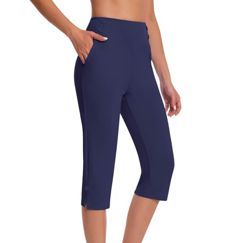 bmkBWO Capri Pants for Women Plus Size,High Waisted Pull On Dressy Work Pants Comfy Summer Cropped Slacks Yoga Pant