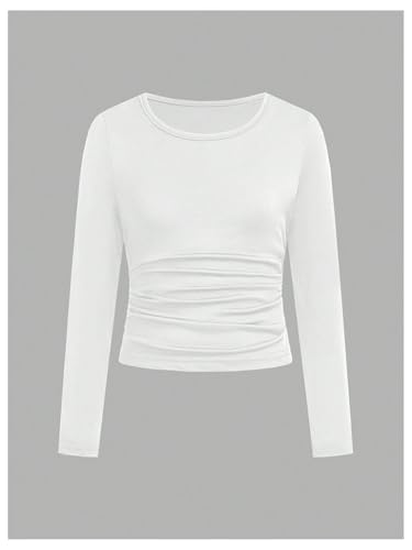 Floerns Girl's 3 Pcs Crew Neck Long Sleeve Tee Tops Ruched Basic Casual T Shirts3