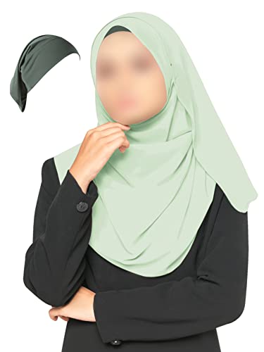 Hijab For Women and Hijab Underscarf Set by AL MADEENAH - Muslin Hijab Scarfs For Women and Undercap Kit | Hijab Underscarf L80" x W28" | Hajib for Women, Kit 2 pieces Hijab for Women and UnderCap (Olive)