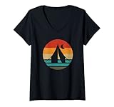 Damen Zelten Retro Style Vintage T-Shirt mit V-Ausschnitt