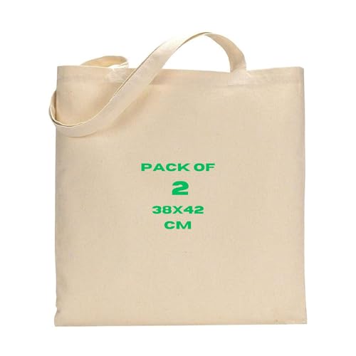 Plain Cotton Canvas Reusable Tote Bag - Large, Eco-Friendly, Durable & Washable Shopping, Grocery, and Travel Bag for Everyday Essentials - Lightweight Fabric, for Customization - Pack of 2 Plain Cotton Canvas Reusable Tote Bag - Large, Eco-Friendly, Durable & Washable Shopping, Grocery, and Travel Bag for Everyday Essentials - Lightweight Fabric, for Customization - Pack of 2