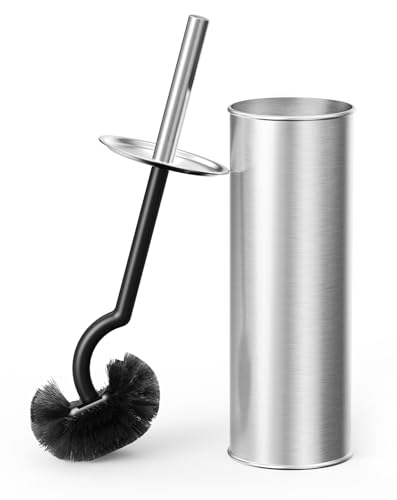 Image of Cesun Toilet Brush and Holder Set - Curved Design Toilet Brush for Deep Cleaning Under Rim, 304 Stainless Steel Toilet Bowl Brush and Holder for Bathroom, Rv, Silver(2 Replaceable Brush Head Included)