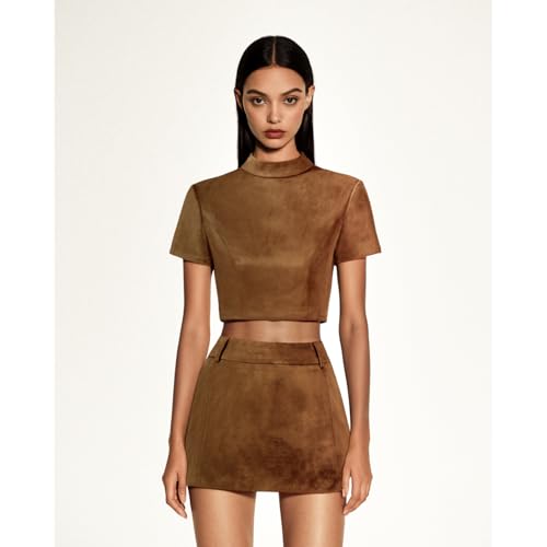 Image of JW PEI Women's Grace Faux Suede Crop Top and Mini Skirt Set