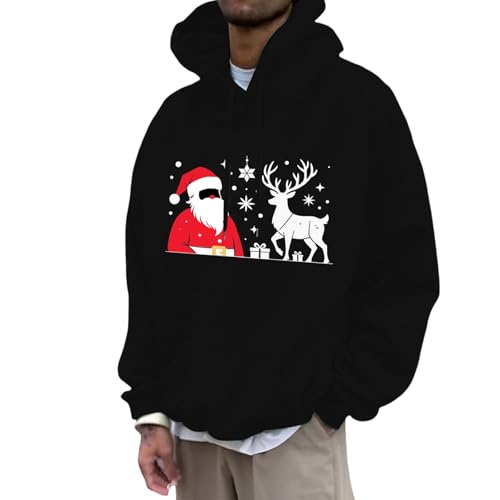 Ugly Christmas Hoodies for Men Funny Graphic Sweatshirt Elk Santa Claus Hoodie Fall Winter Fasion Pullover Tops