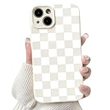 NITITOP Compatible with iPhone 13 Case Cute Aesthetic Checkerboard Checkered Pattern for Women Girl Trendy Slim Fit TPU Silicone Shockproof Full Camera Protection Cover - White