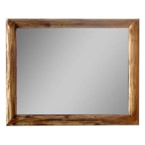Midwest Log Furniture Torched Cedar Log Mirror [35x29 inches] - Burnt Medium Brown/Wall Mount/Solid Wood/Amish Handcrafted in USA Cover