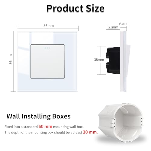 JIMEIDA Single Light Switch Glass White 1 Gang 1 Way Rocker Button Switch Modern Crystal Wall Panel,10A,250V - Image 2