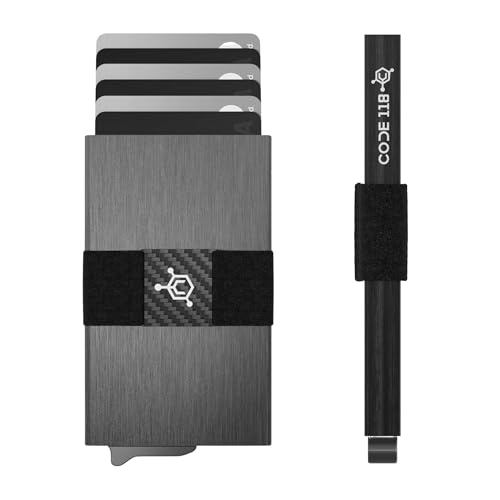 Image of CODE 118 Wallet for Men - Slim Minimalist Aluminum Smart Wallet with RFID Blocking - Compact cash and Credit card holder with Pop Up Ejector (Classic, Brushed Grey)