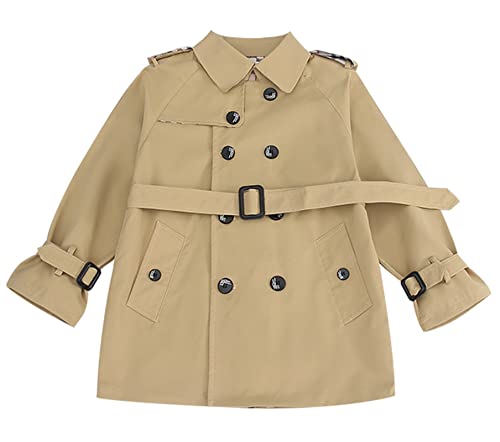 Cromoncent Kids Boys Double Breasted Trench Coat Classic Lapel Outwear Dress Coats, Khaki, 6-7 Years = Tag 1304