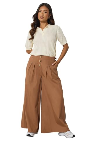 Petite Women's Button Wide Palazzo Pants Black