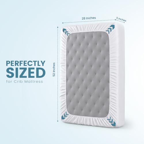 Image of Crib Size Mattress Protector Waterproof, Premium 200 GSM Terry Mattress Cover, Soft & Breathable Bed Cover, Fitted Sheet Style Stretchable Deep Pockets 5 inch by Utopia Bedding (White)
