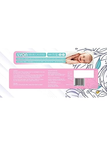 Image of Lyon Premium Baby Wipes with Aloe Vera & Vitamin E - Dermatologically Tested, pH-Balanced, Free from Alcohol & Parabens - 720 Wipes (Pack of 9, 80 Wipes per Pack)