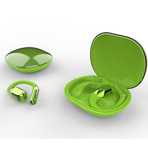 OYIB Auriculares estéreo Bluetooth 5.4 con micrófono con cancelación de graves y ruido, auriculares abiertos con gancho para la oreja, color verde oscuro