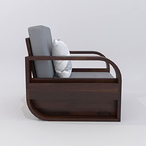 Image of Wooden 1 Seater Sofa Set for Living Room | One Seater Sofa for Office & Lounge | Sheesham Wood (1 Seater,Walnut Finish)