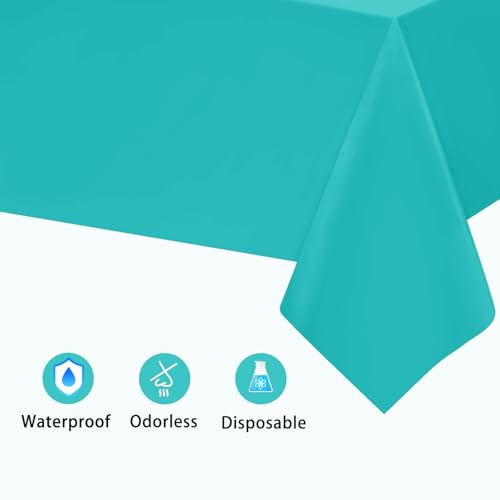Image of Kopokita 2 Pack Teal Plastic Tablecloths Disposable 54 x 108 Inch