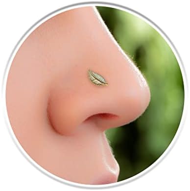 Gold Leaf Nose Stud - 22G 14K Gold Filled Small Nose Stud Piercing - Leaf Nose Piercings - Handmade Nose Jewelry