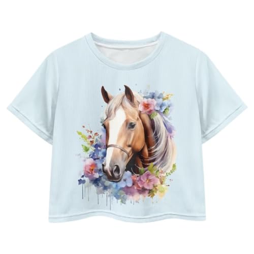 Image of Girl Crop Top Shirts for Summer Cute T Shirts Short Sleeve Tees for Kids 5-16