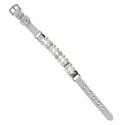 Toddmomy Pearl Collar Pu Leather Adjustable Jewelry Clasp Leash for Stylish Pet Outfits
