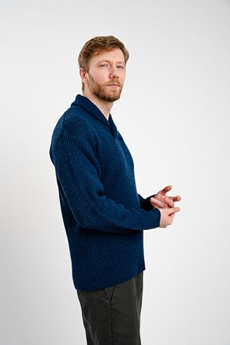SAOL Men's Merino Wool Fisherman Sweater Shawl Collar Knit Pullover3