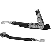 CustomTieDowns 2 Inch x 20 Foot Gray Ratchet Strap, Stainless Ratchet with Short Wide Handle and Protective Pad Underneath, Stainless Steel S Hooks On Both Ends.
