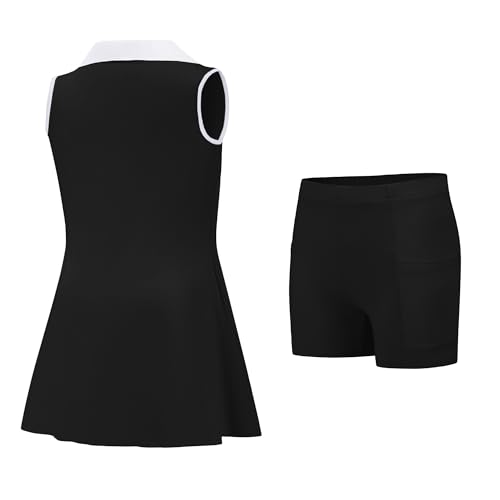 Girls Tennis Dress Golf Outfit Sleeveless V Neck Workout Athletic Dresses Skirt with Shorts Pockets4