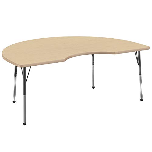 Image of FDP Kidney Activity School and Office Table (48 x 72 inch), Standard Legs with Ball Glides for Collaborative Seating Environments, Adjustable Height 19-30 inches - Maple Top and Maple Edge